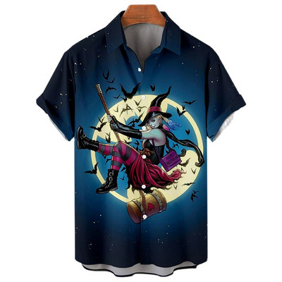 Boszorkány 3D nyomtatással készült hawaii ing Férfi túlméretezett alkalmi Harajuku stílusú hajtóka Halloween ing Férfi ruhák