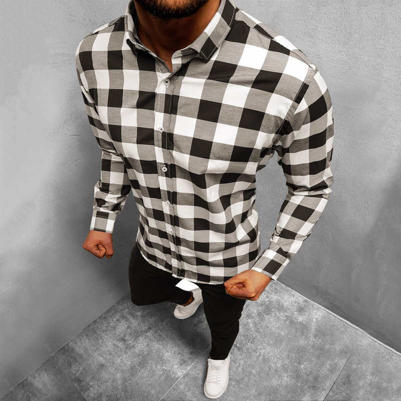 Cămăși în carouri bărbați cu mânecă lungă toamnă iarnă ocazional imprimat modă de zi cu zi Top business camisă largi cămăși la modă topuri chemise