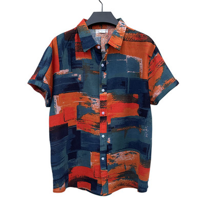 Meeste puuvillasest polüestrist suvine lühikeste varrukatega särk Boho geomeetrilise mustriga Hawaiian Beach meeste särgid vabaaja pluus meestele