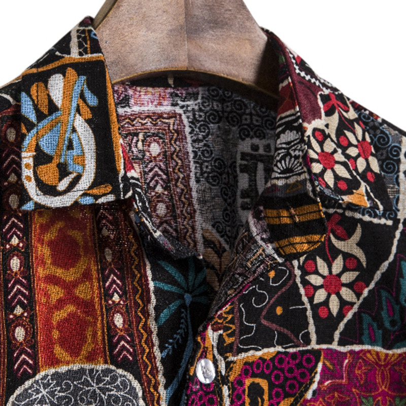 Meeste puuvillasest polüestrist suvine lühikeste varrukatega särk Boho geomeetrilise mustriga Hawaiian Beach meeste särgid vabaaja pluus meestele