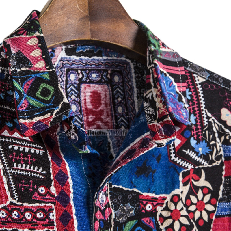 Meeste puuvillasest polüestrist suvine lühikeste varrukatega särk Boho geomeetrilise mustriga Hawaiian Beach meeste särgid vabaaja pluus meestele