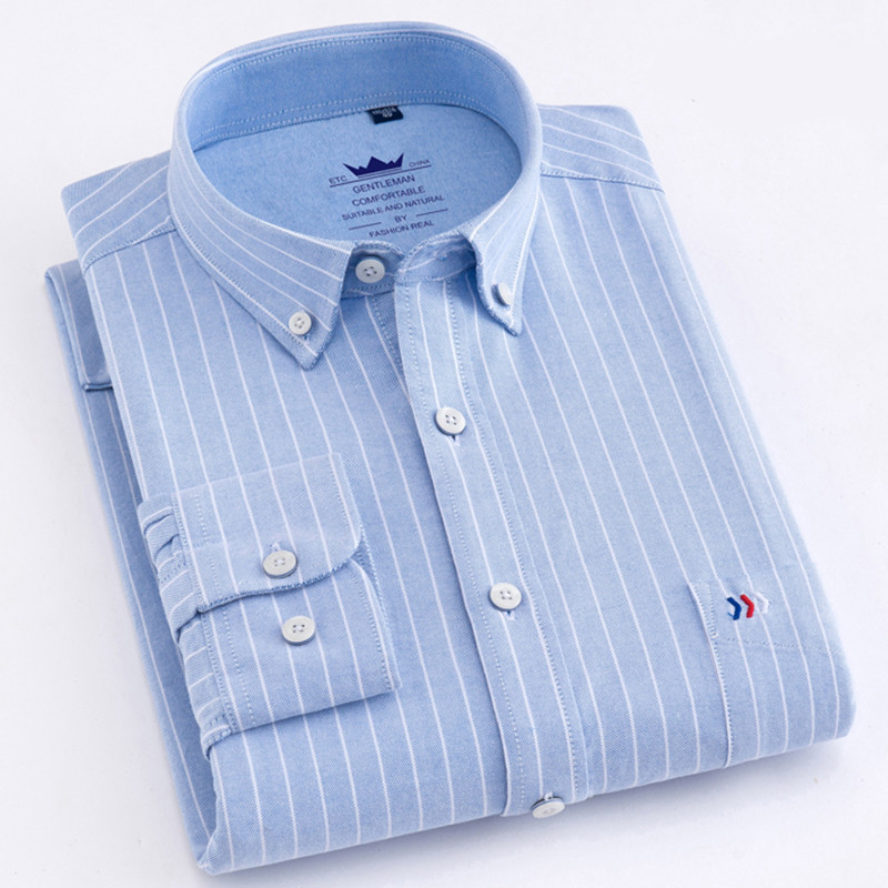 2021 Kiváló minőségű S~6XL férfi hosszú ujjú ingek 100% pamut Oxford Wash csíkos alkalmi testhezálló karcsú szabású ruhaingek férfiaknak
