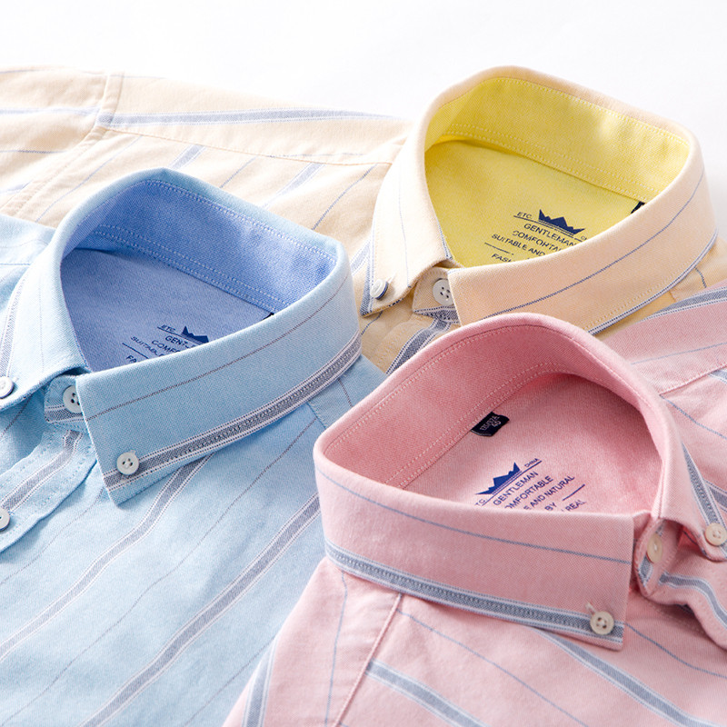 2021 Kiváló minőségű S~6XL férfi hosszú ujjú ingek 100% pamut Oxford Wash csíkos alkalmi testhezálló karcsú szabású ruhaingek férfiaknak