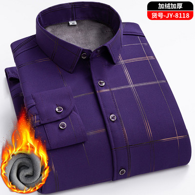 New Winter Plus Cămașă groasă și caldă cu imprimeu din catifea Cămașă casual în carouri de afaceri, la modă clasică, haine de marcă de înaltă calitate