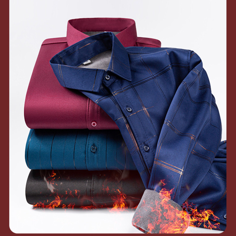 New Winter Plus Cămașă groasă și caldă cu imprimeu din catifea Cămașă casual în carouri de afaceri, la modă clasică, haine de marcă de înaltă calitate