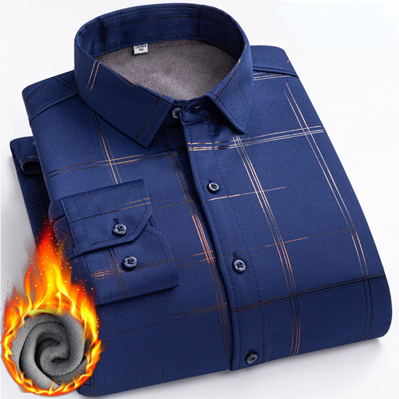 New Winter Plus Cămașă groasă și caldă cu imprimeu din catifea Cămașă casual în carouri de afaceri, la modă clasică, haine de marcă de înaltă calitate