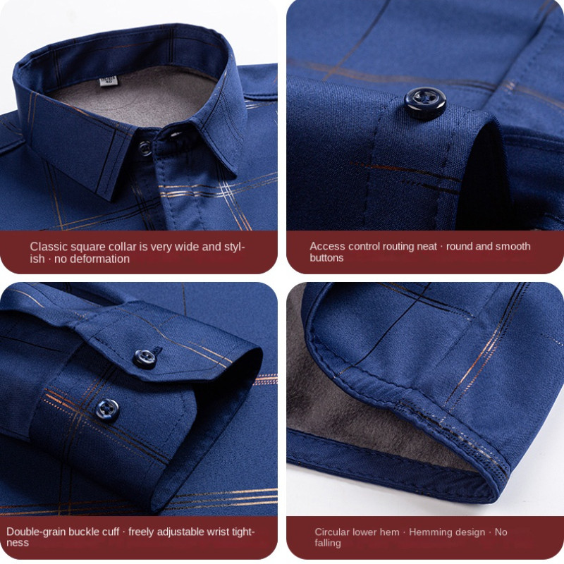 New Winter Plus Cămașă groasă și caldă cu imprimeu din catifea Cămașă casual în carouri de afaceri, la modă clasică, haine de marcă de înaltă calitate