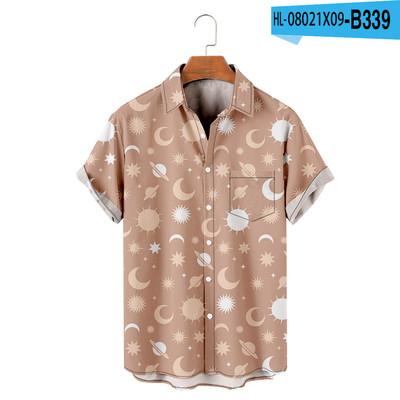 Vyriški havajietiški marškinėliai Y2K Hombre Madingi havajietiški marškinėliai Sun Moon 3D spausdinti Patogūs laisvalaikio trumpomis rankovėmis paplūdimio negabaritinių Clo