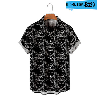 Vyriški havajietiški marškinėliai Y2K Hombre Madingi havajietiški marškinėliai Sun Moon 3D spausdinti Patogūs laisvalaikio trumpomis rankovėmis paplūdimio negabaritinių Clo