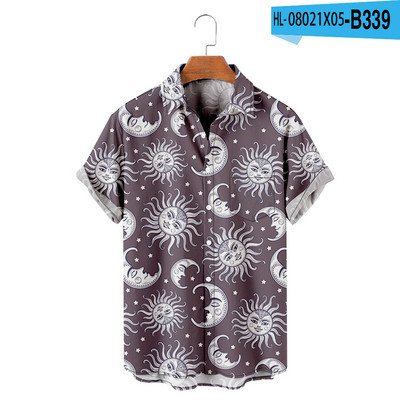 Vyriški havajietiški marškinėliai Y2K Hombre Madingi havajietiški marškinėliai Sun Moon 3D spausdinti Patogūs laisvalaikio trumpomis rankovėmis paplūdimio negabaritinių Clo