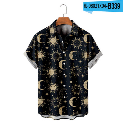 Vyriški havajietiški marškinėliai Y2K Hombre Madingi havajietiški marškinėliai Sun Moon 3D spausdinti Patogūs laisvalaikio trumpomis rankovėmis paplūdimio negabaritinių Clo
