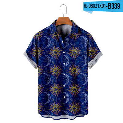 Vyriški havajietiški marškinėliai Y2K Hombre Madingi havajietiški marškinėliai Sun Moon 3D spausdinti Patogūs laisvalaikio trumpomis rankovėmis paplūdimio negabaritinių Clo