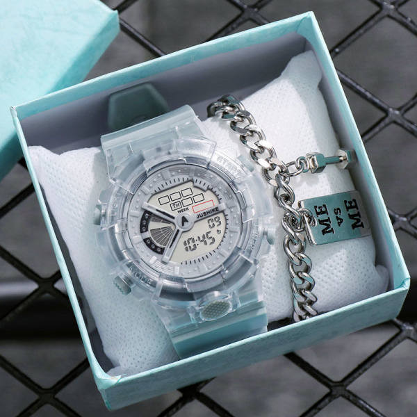 Šviesus vyriškas laikrodis su skaidriu apyranke