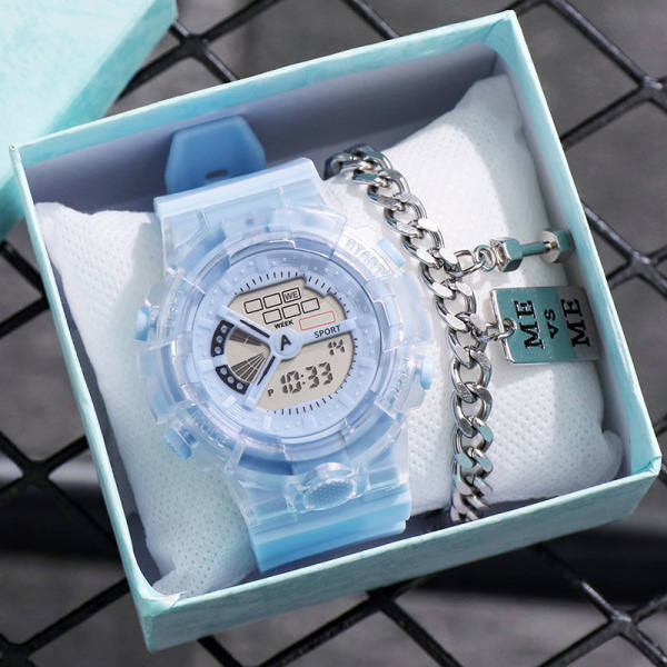 Šviesus vyriškas laikrodis su skaidriu apyranke