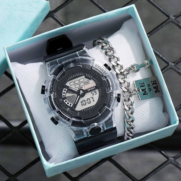 Šviesus vyriškas laikrodis su skaidriu apyranke