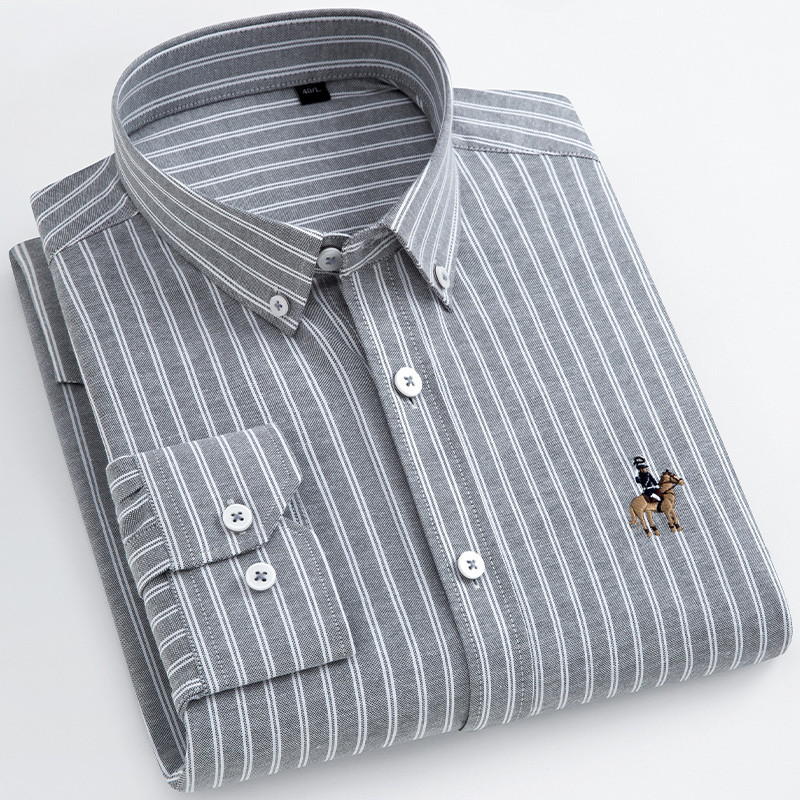 Nauji vyriški „Oxford Stripe“ marškiniai rudeniniai ilgomis rankovėmis mados verslo formalūs vyriški marškiniai be kišenės, įprasti socialiniai drabužiai