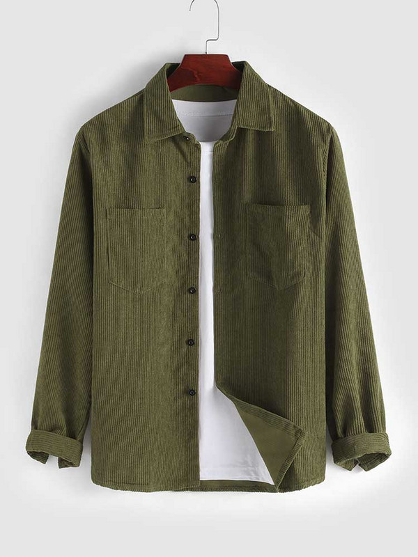 Cămăși pentru bărbați ZAFUL Cămașă cu mâneci lungi din velur cu buzunar, toamnă, iarnă, haină solidă, bluză de stradă vintage, bluze, stil unisex