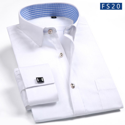 2020, nou sosire, cămașă pentru bărbați cu manșetă franceză, cămașă de rochie albă, pentru bărbat, cu mâneci lungi, îmbrăcăminte formală solidă, camisa masculină DS190