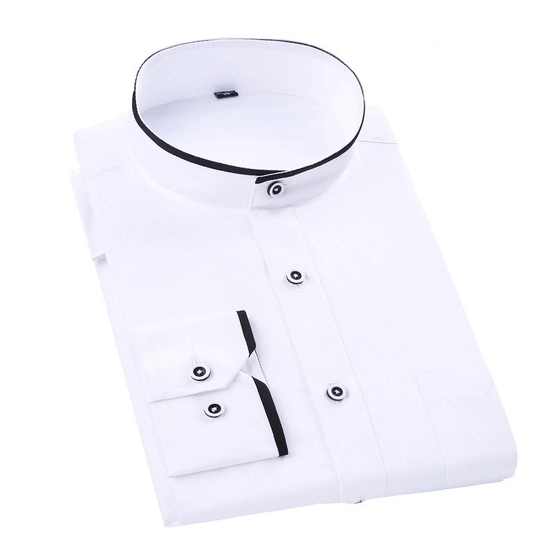 2020-as újdonság férfi ing mandarin gallér hosszú ujjú klasszikus masszív ing férfi karcsú szabású ruha Business camisa masculina DS089