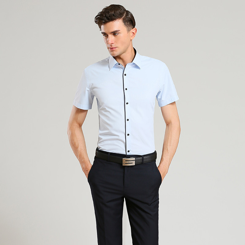 DAVYDAISY Cămașă nouă de vară pentru bărbați, cu mâneci scurte, cămăși solide pentru bărbați, îmbrăcăminte de marcă, cămașă albă de afaceri formală pentru bărbat DS187