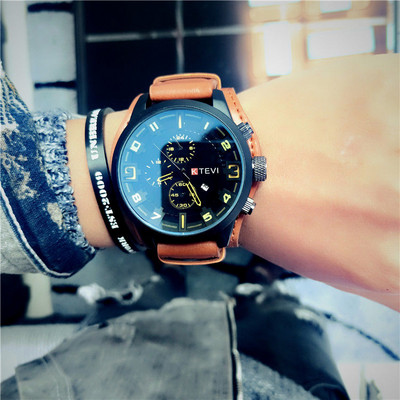 Ceas sport pentru bărbați de zi cu zi, cu curea din piele ecologică