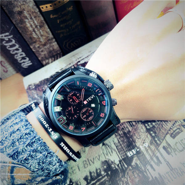 Ceas sport pentru bărbați de zi cu zi, cu curea din piele ecologică