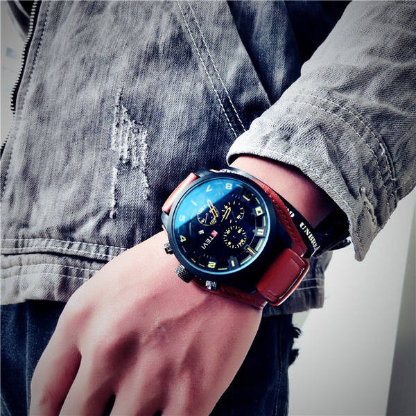 Ceas sport pentru bărbați de zi cu zi, cu curea din piele ecologică