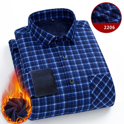 Új ingek férfinak divat kockás őszi téli alkalmi üzleti férfi kétoldalas polár plusz bársony vastag meleg ing Ruházat