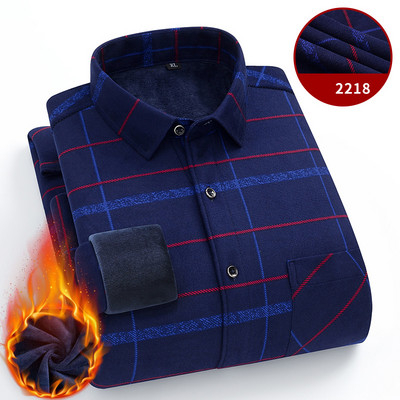 Új ingek férfinak divat kockás őszi téli alkalmi üzleti férfi kétoldalas polár plusz bársony vastag meleg ing Ruházat