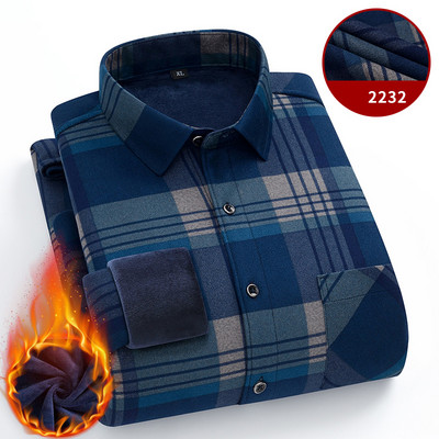 Új ingek férfinak divat kockás őszi téli alkalmi üzleti férfi kétoldalas polár plusz bársony vastag meleg ing Ruházat