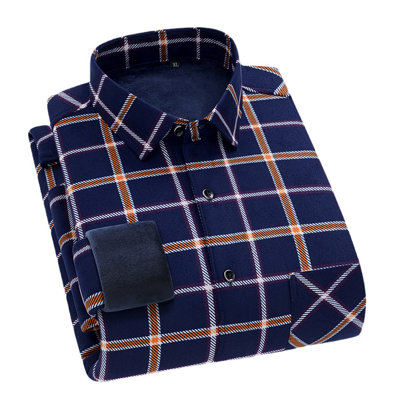 Új ingek férfinak divat kockás őszi téli alkalmi üzleti férfi kétoldalas polár plusz bársony vastag meleg ing Ruházat