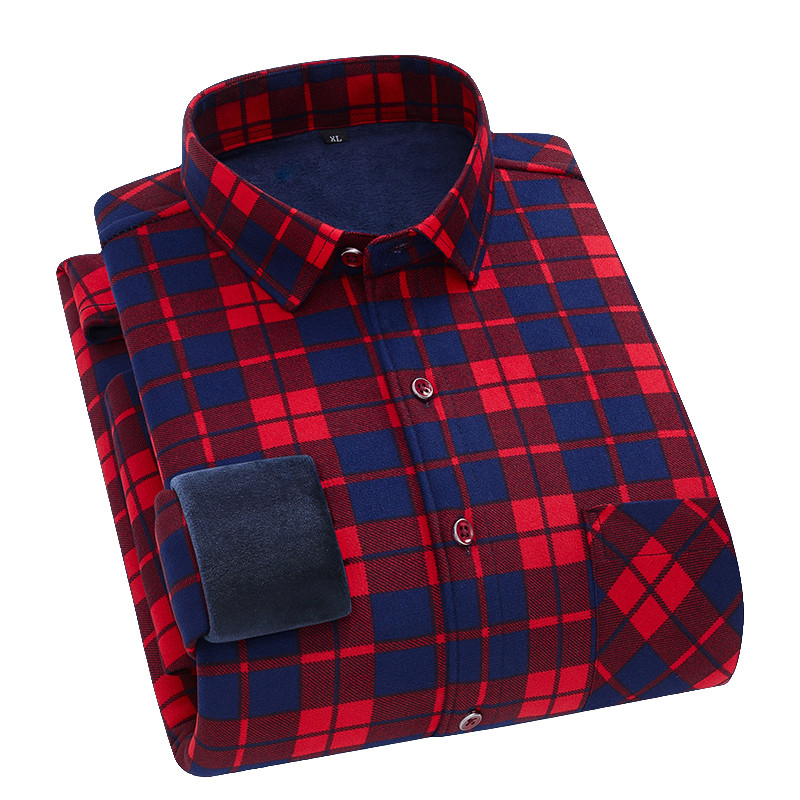 Új ingek férfinak divat kockás őszi téli alkalmi üzleti férfi kétoldalas polár plusz bársony vastag meleg ing Ruházat