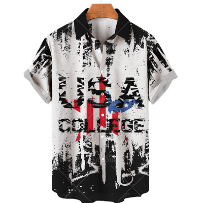 Cămașă cu steag pentru bărbați 2022, cu imprimeu 3d, cu rever, cămașă hawaiană largi, respirabilă, cămașă cu mânecă scurtă pentru bărbați, la modă de stradă