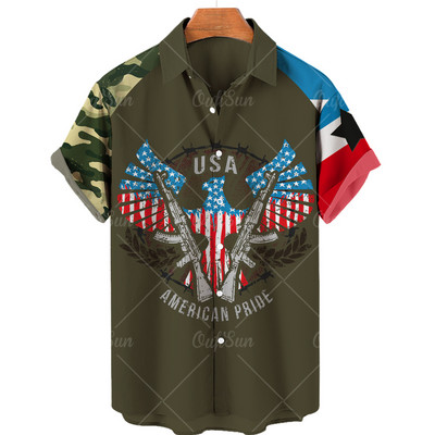Cămașă cu steag pentru bărbați 2022, cu imprimeu 3d, cu rever, cămașă hawaiană largi, respirabilă, cămașă cu mânecă scurtă pentru bărbați, la modă de stradă