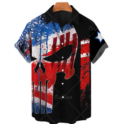 Cămașă cu steag pentru bărbați 2022, cu imprimeu 3d, cu rever, cămașă hawaiană largi, respirabilă, cămașă cu mânecă scurtă pentru bărbați, la modă de stradă