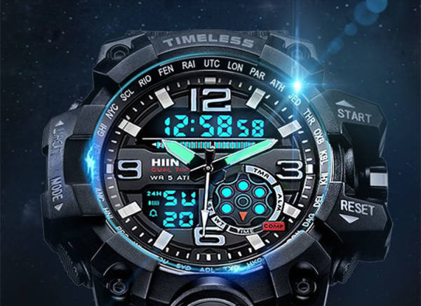 Ceas multicolor rezistent la apa pentru barbati cu curea din cauciuc