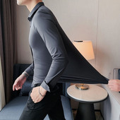 Új őszi-téli ránctalanító varrás nélküli pamut sztreccs bambuszszálas férfi ing hosszú ujjú egyszínű üzleti ing