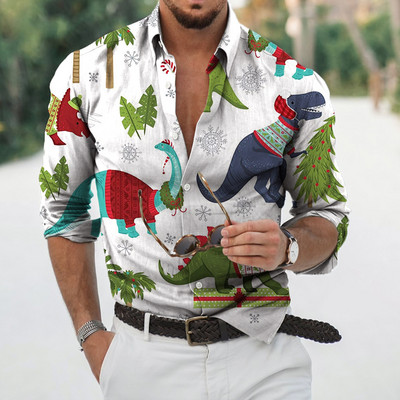 Cămăși de Crăciun 2022 Bluză cu mânecă lungă de Crăciun imprimată 3D Topuri pentru petreceri de vacanță Tricou supradimensionat pentru bărbați Îmbrăcăminte Harajuku Camisa