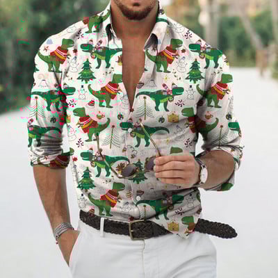 Cămăși de Crăciun 2022 Bluză cu mânecă lungă de Crăciun imprimată 3D Topuri pentru petreceri de vacanță Tricou supradimensionat pentru bărbați Îmbrăcăminte Harajuku Camisa