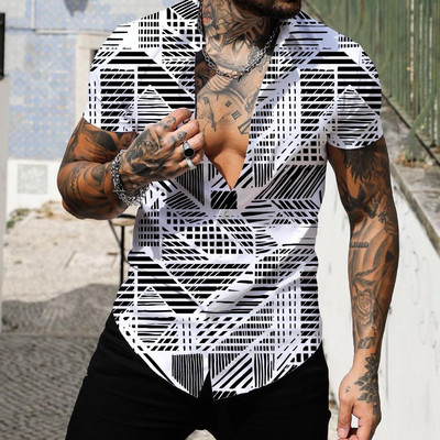 Vasariniai Geometric Print marškinėliai vyrams Palaidinės Camisas De Hombre Chemise Homme De Luxe Ropa Hombre Roupas Masculinas Vyriški drabužiai