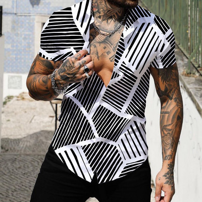 Vasariniai Geometric Print marškinėliai vyrams Palaidinės Camisas De Hombre Chemise Homme De Luxe Ropa Hombre Roupas Masculinas Vyriški drabužiai