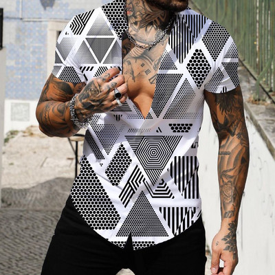 Vasariniai Geometric Print marškinėliai vyrams Palaidinės Camisas De Hombre Chemise Homme De Luxe Ropa Hombre Roupas Masculinas Vyriški drabužiai