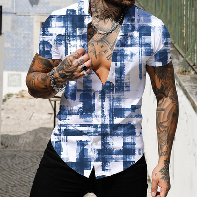 Vasariniai Geometric Print marškinėliai vyrams Palaidinės Camisas De Hombre Chemise Homme De Luxe Ropa Hombre Roupas Masculinas Vyriški drabužiai
