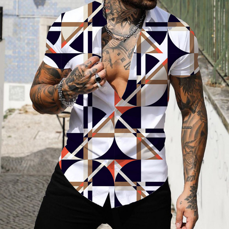 Vasariniai Geometric Print marškinėliai vyrams Palaidinės Camisas De Hombre Chemise Homme De Luxe Ropa Hombre Roupas Masculinas Vyriški drabužiai