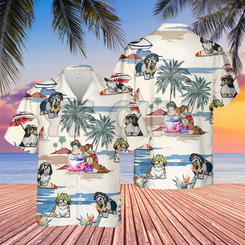 ΜΙΝΙΑΤΟΥΡΑ SCHNAUZER SUMMER BEACH HAWAIIAN SHIRT3D Παντού εμπριμέ Χαβάης Πουκάμισο Ανδρικό για Γυναικείο Harajuku Casual πουκάμισο Unisex