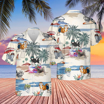 ΜΙΝΙΑΤΟΥΡΑ SCHNAUZER SUMMER BEACH HAWAIIAN SHIRT3D Παντού εμπριμέ Χαβάης Πουκάμισο Ανδρικό για Γυναικείο Harajuku Casual πουκάμισο Unisex