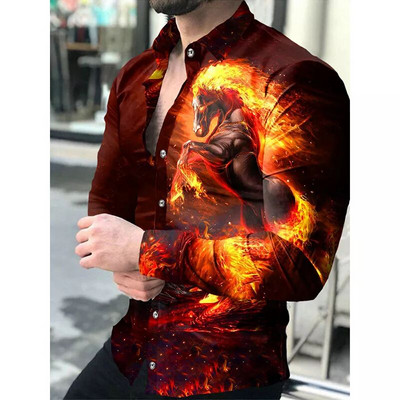 Moda de toamnă Cămăși de lux Social pentru bărbați Cămăși cu nasturi cu revere casual cu imprimeu cu puncte Topuri cu mânecă lungă Pulovere pentru bărbați