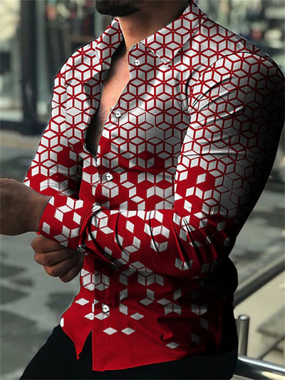 Moda de toamnă Cămăși de lux Social pentru bărbați Cămăși cu nasturi cu revere casual cu imprimeu cu puncte Topuri cu mânecă lungă Pulovere pentru bărbați