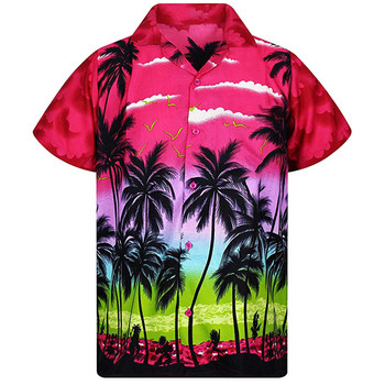 Ανδρικά πουκάμισα Χαβάης EU Size 5XL Coconut Tree 3D Εκτύπωση Καλοκαιρινό χαλαρό κοντομάνικο πουκάμισο Casual με κουμπί πουκάμισα για την παραλία Holiday