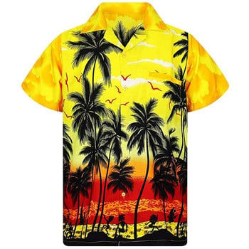 Ανδρικά πουκάμισα Χαβάης EU Size 5XL Coconut Tree 3D Εκτύπωση Καλοκαιρινό χαλαρό κοντομάνικο πουκάμισο Casual με κουμπί πουκάμισα για την παραλία Holiday